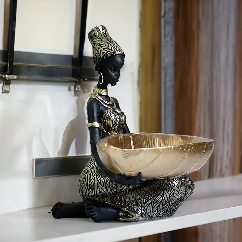 Exotische Frauenskulptur mit Schlüsselorganisator – Künstlerische Aufbewahrungslösung