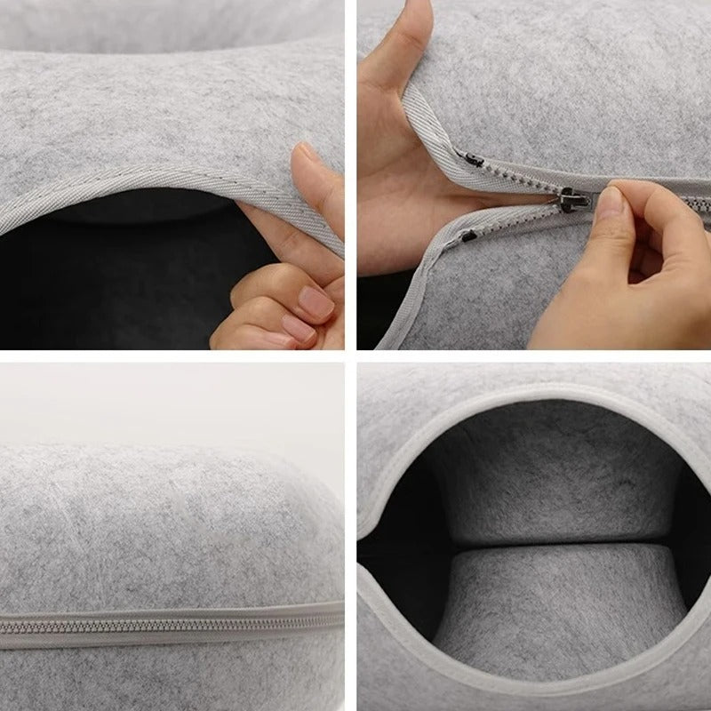 CozyNest - Bequeme donut-förmige Filz-Katzenbett
