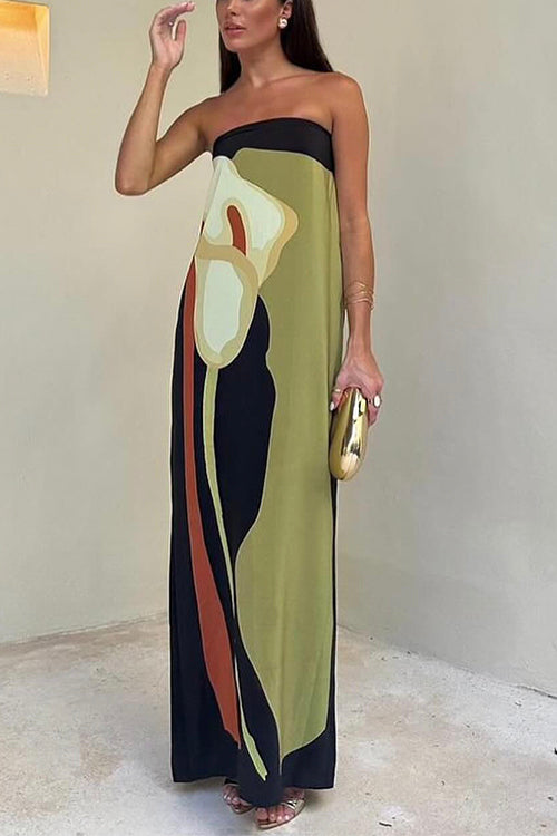 Sussane - Stilvolle abstrakte Calla-Lilien-Muster lange Kleid