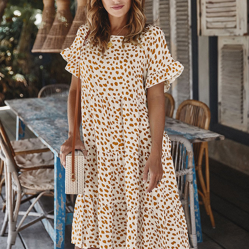 Donna - Punkte gemustertes Kleid mit Rüffenärmeln