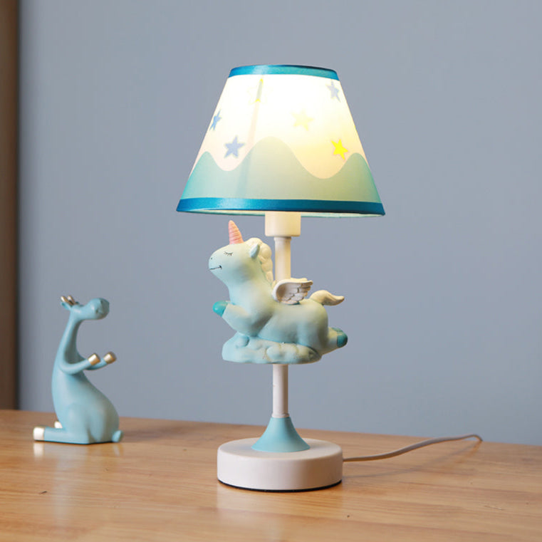 Twinklehorn – Einhorn Tischlampe mit Stoffschirm für Arbeitszimmer