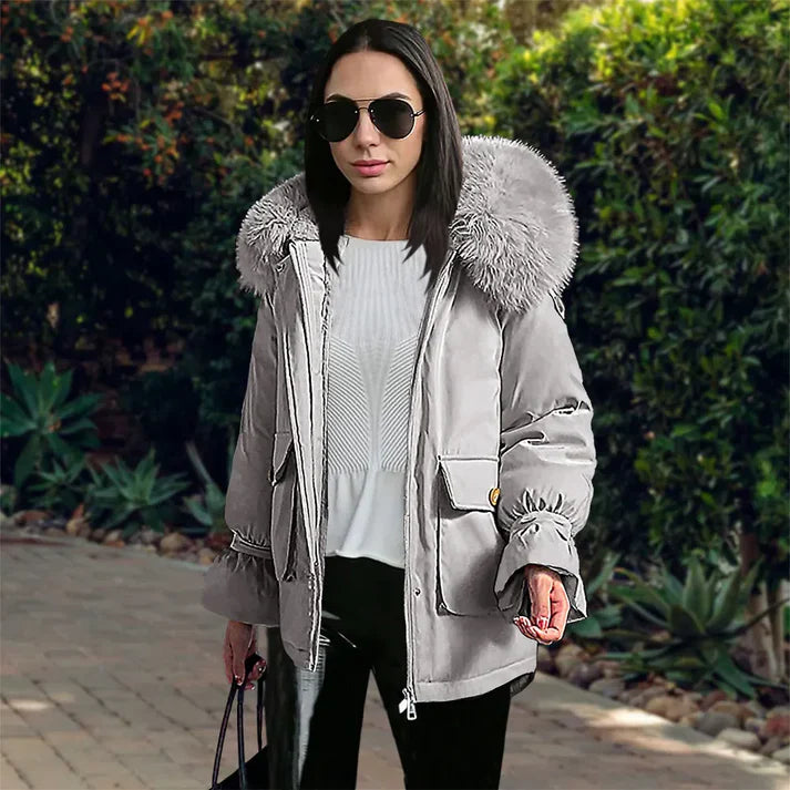 Sheena Langarm-Faux-Fur-Wintermantel mit Kapuze