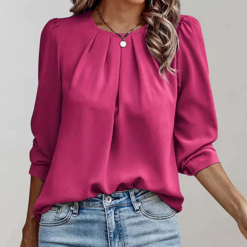 Joris - Elegant plisseret bluse med puf-ærmer
