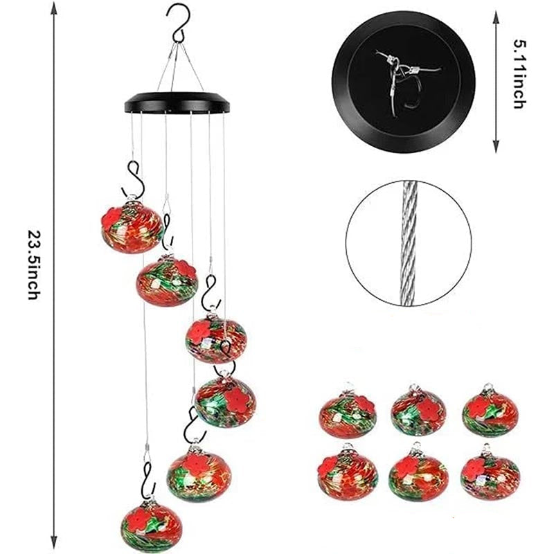 ChimeFeeder handgefertigte Glaskolibri-Futterstelle mit Windglocke