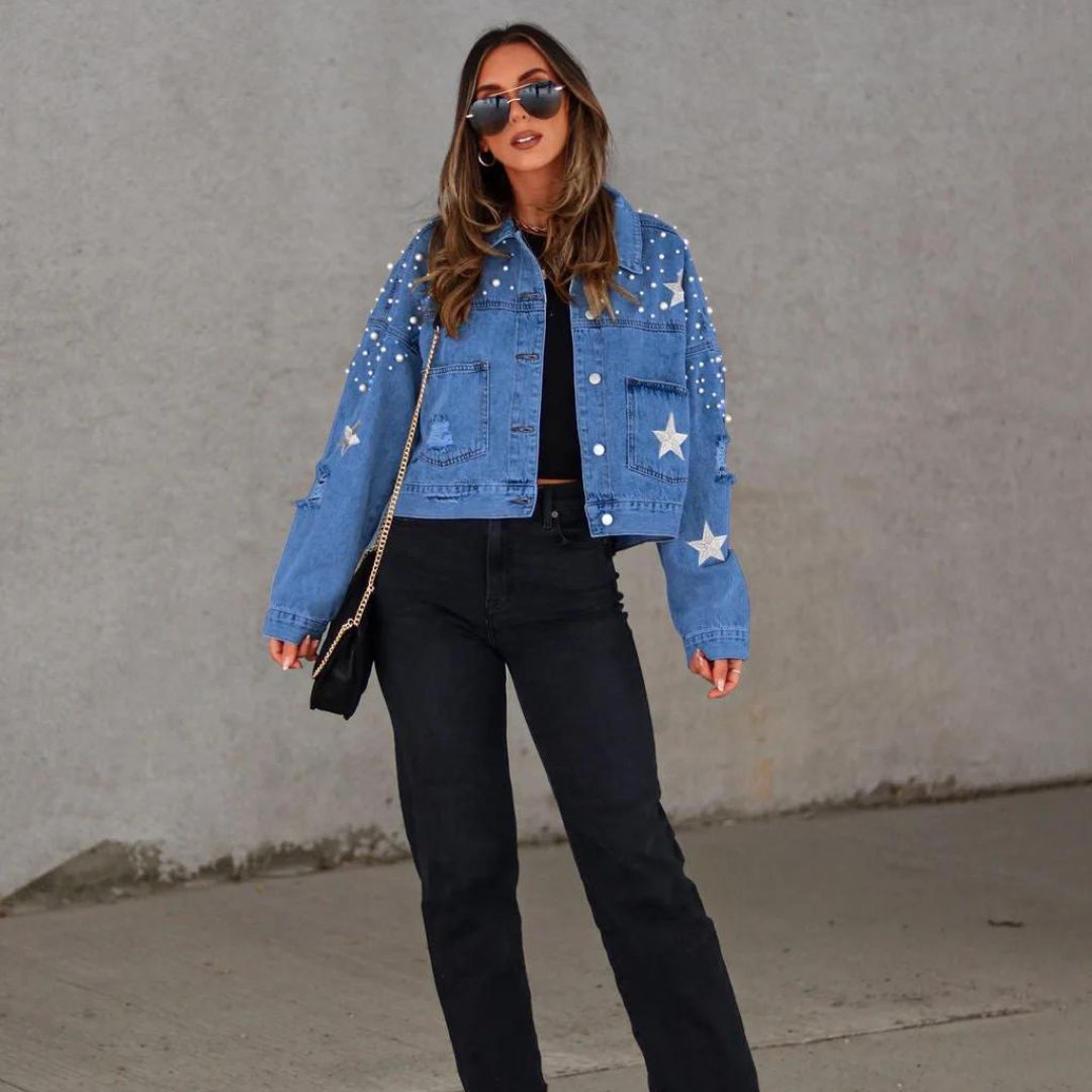 Editha - Knopfperlen Denimjacke