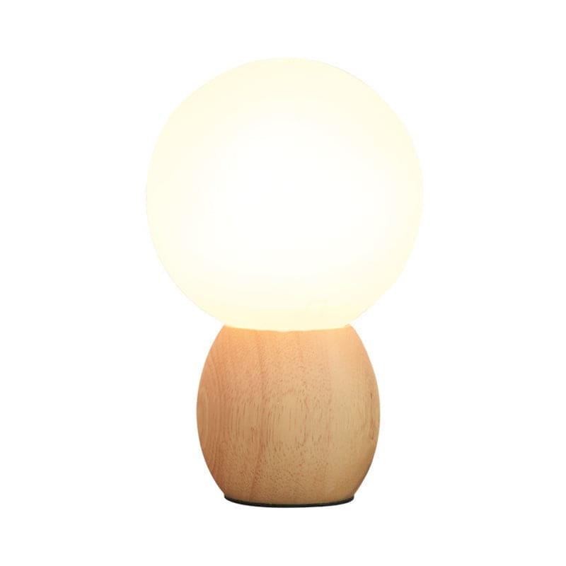 SoftLume Elegante Stehlampe – Natürliches Holz & Runde Glasschirm