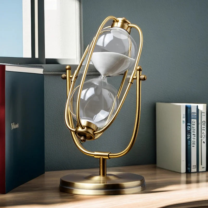 Zeitlose Eleganz – Vintage-Stundenglas mit klassischem Gestell zur Dekoration