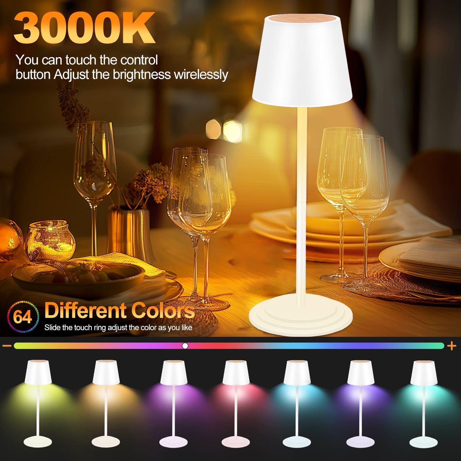 Glow Ease | Dimmbare kabellose Tischlampe mit Touchsteuerung