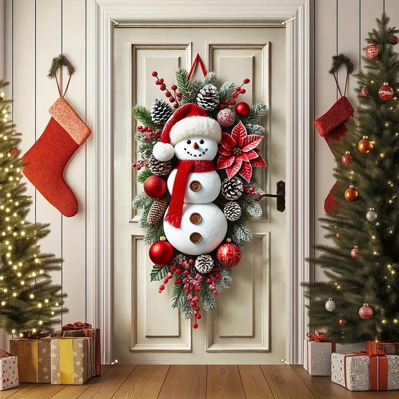 Festlicher Polyester-Schneemann-Kranz – Verspielte Feiertags-Türdekoration