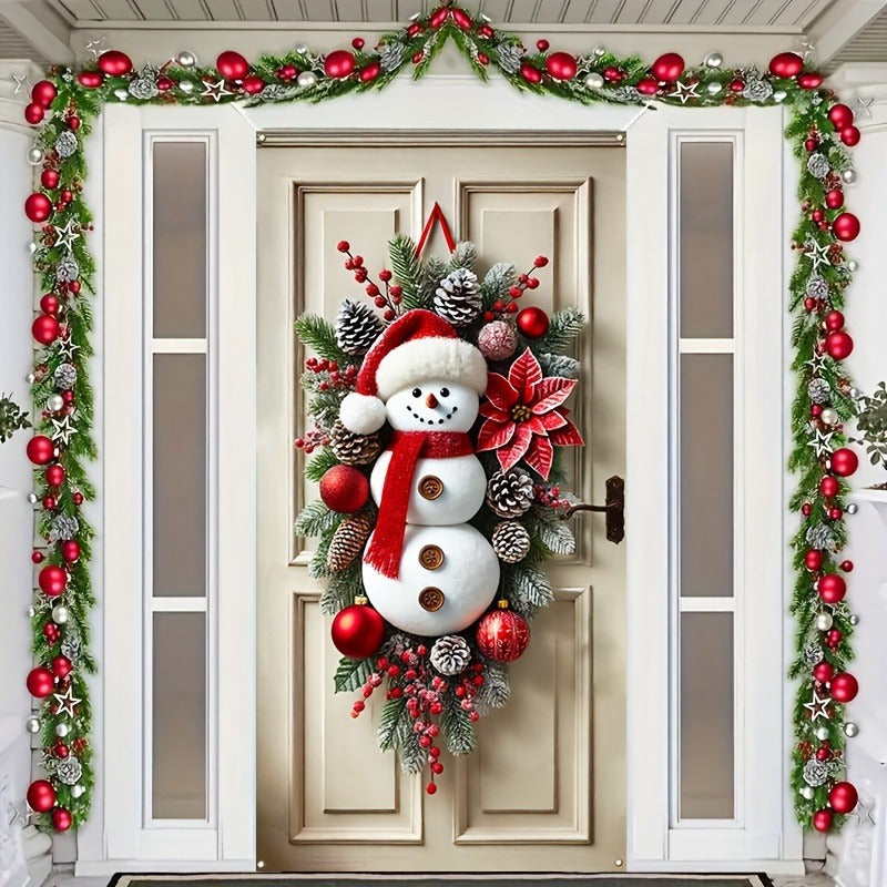 Festlicher Polyester-Schneemann-Kranz – Verspielte Feiertags-Türdekoration
