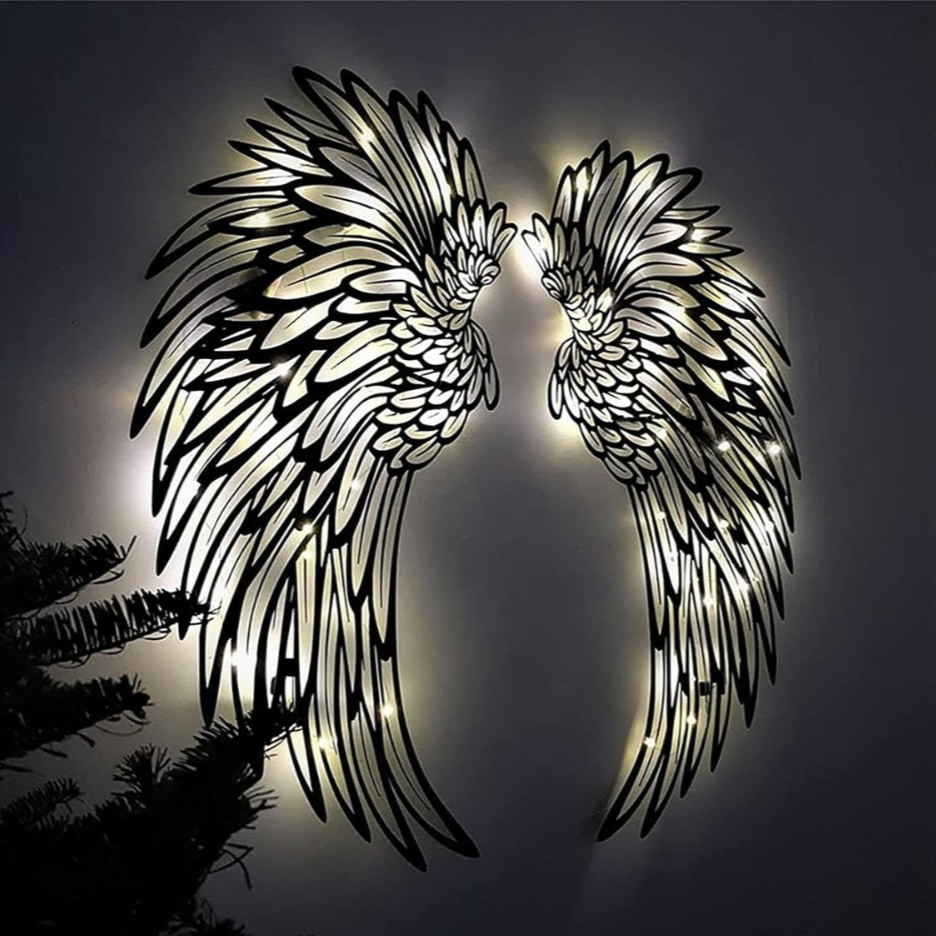 AngelGlow Belyst Englevinge Wandkunst mit elegantem Federdesign