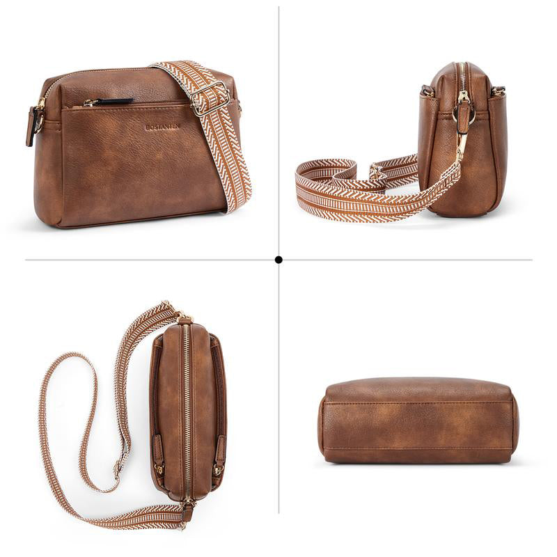 Luisa - Schultertasche mit dreifachem Reißverschluss und gestreiftem Riemen