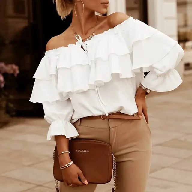 Matilda Chiffon Bluse mit schulterfreiem Schnitt