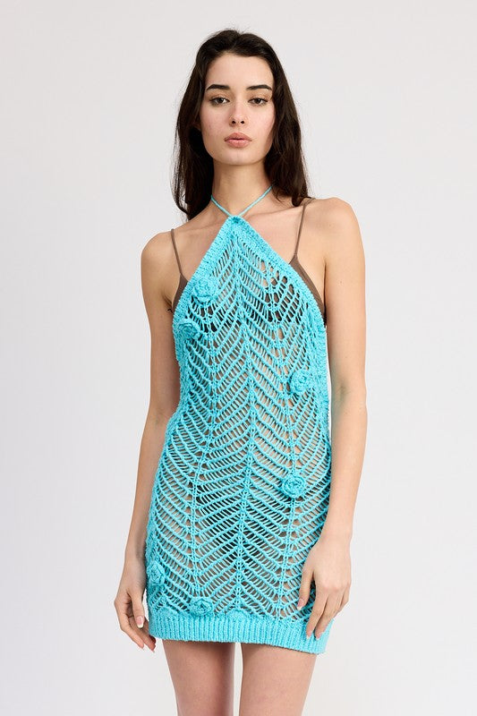 Livia - Häkelkleid mit Blumenmotiven und Halterneck