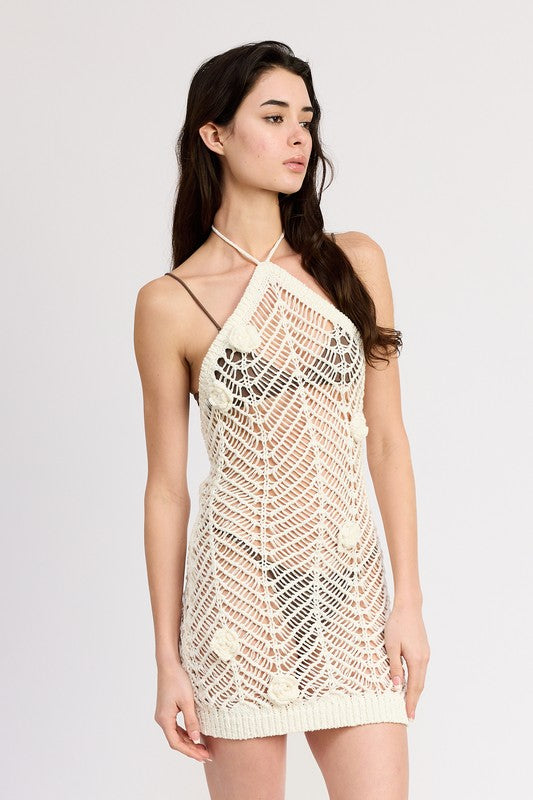 Livia - Häkelkleid mit Blumenmotiven und Halterneck