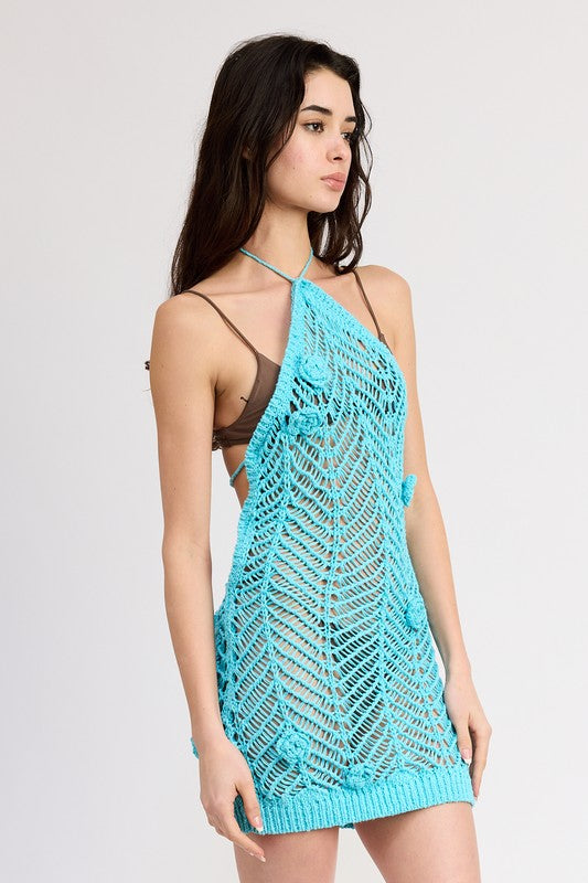 Livia - Häkelkleid mit Blumenmotiven und Halterneck