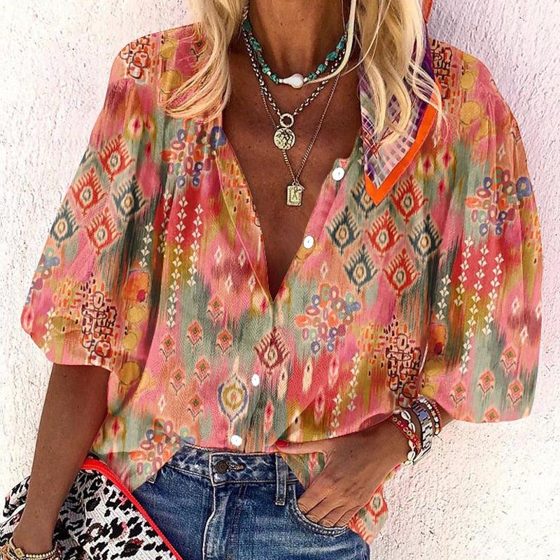 Tessa Blumengemusterter Sommertop mit Halblangen Ärmeln – Elegantes T-Shirt für Frauen
