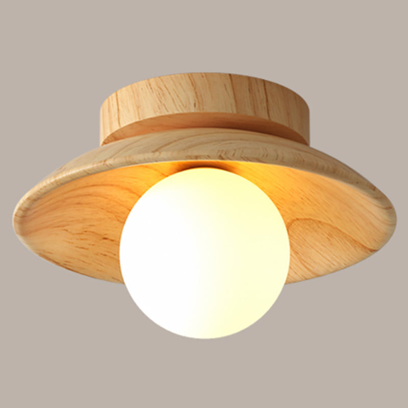 Deckenleuchte - Mid-Century Moderne Holz- und Globe-Einbauhalterung