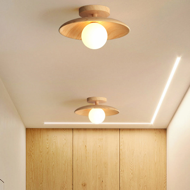 Deckenleuchte - Mid-Century Moderne Holz- und Globe-Einbauhalterung