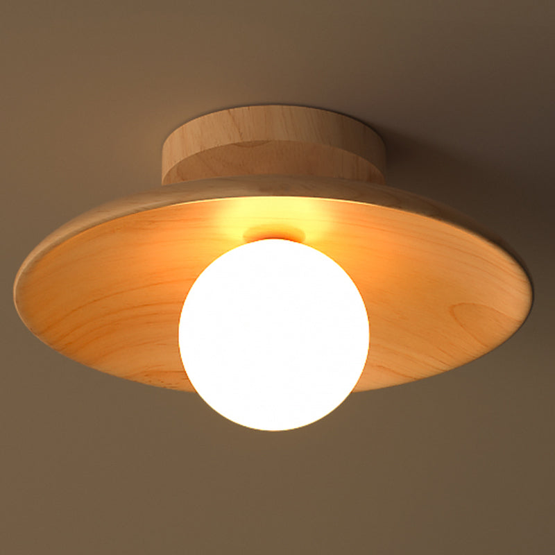 Deckenleuchte - Mid-Century Moderne Holz- und Globe-Einbauhalterung