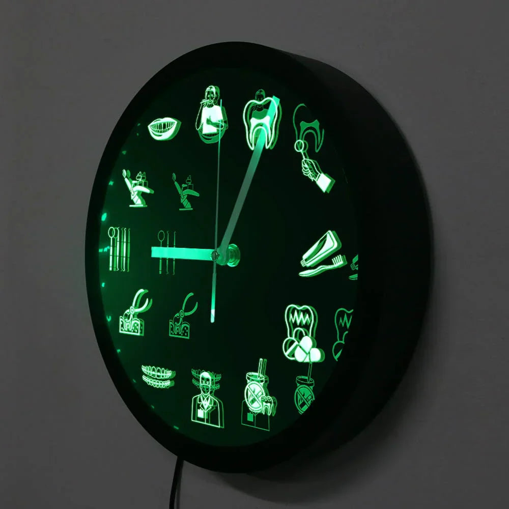 LumiDent LED-Wanduhr – Design von zahnärztlicher Ausrüstung mit mehrfarbigem LED-Licht