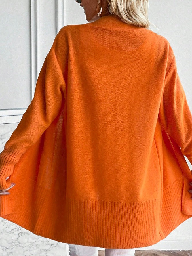 WinterTrend® - Oranger einfarbiger Cardigan mit langen Ärmeln