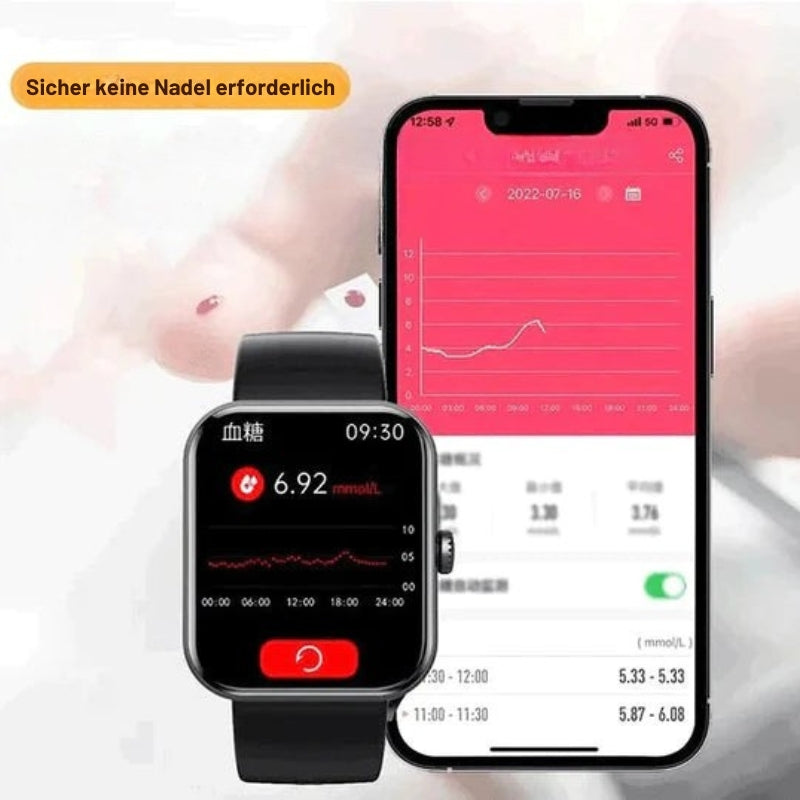 David GlucoTrack Smartwatch – Blutzuckermessgerät mit Pulsmessung, GPS und Fitness-Tracking