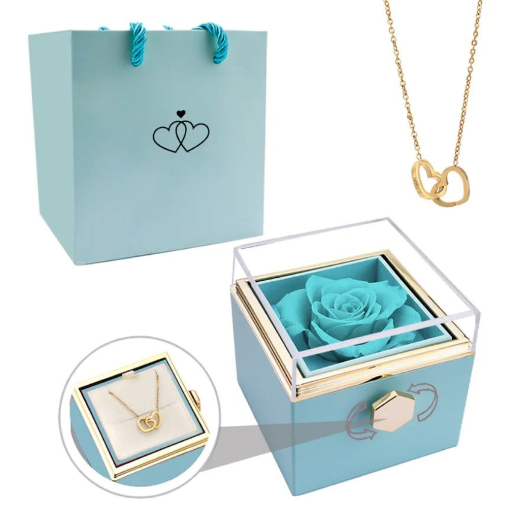 Ewige Rosen Geschenkbox mit verstecktem personalisiertem Halsband – Einzigartiges Geschenk zum Muttertag