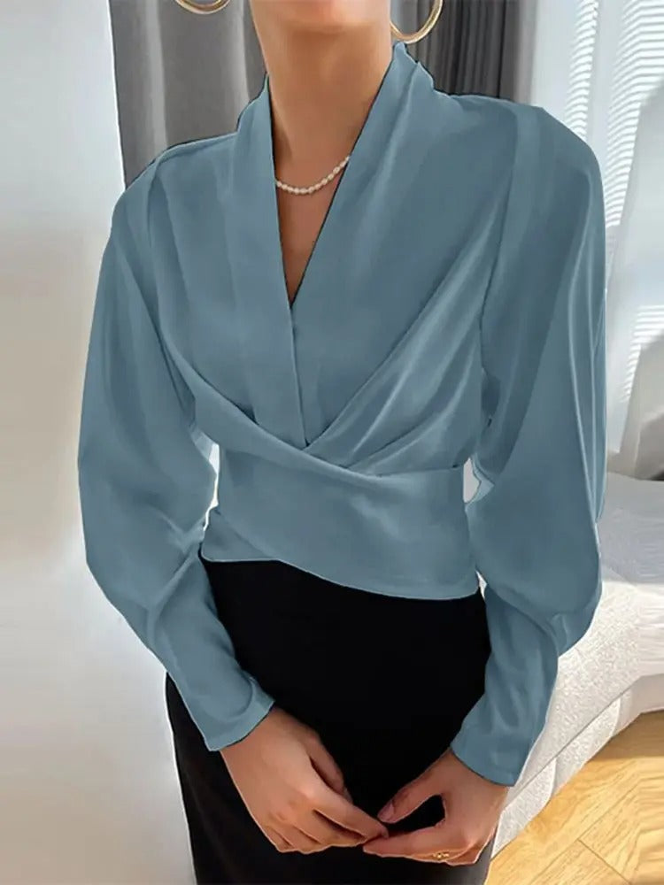 Talia - Schicke Damenwickelbluse mit langen Ärmeln