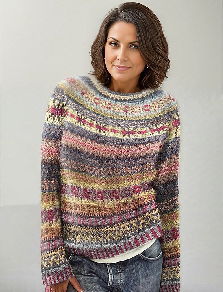 VivaBella Elegant Print Multicolor Sweater