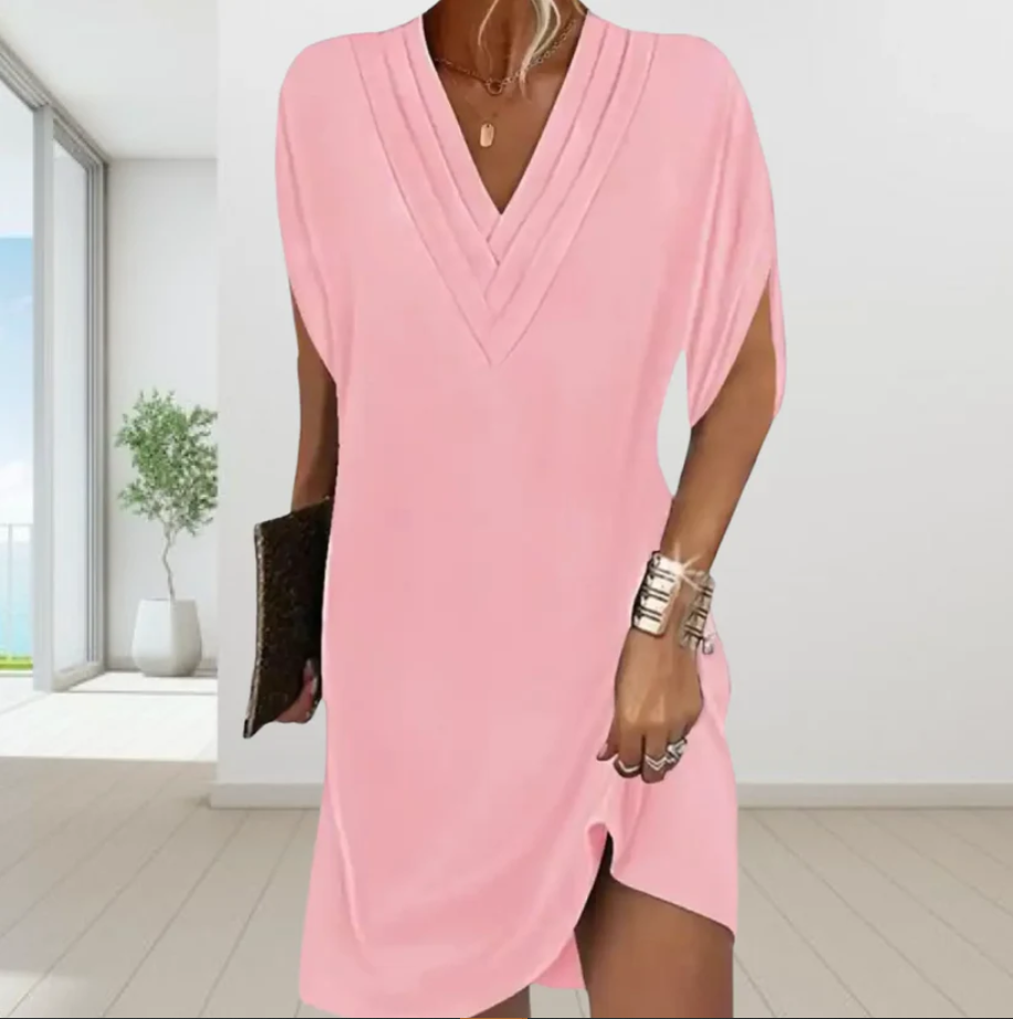 Rebekka - Lässiges V-Ausschnitt Kleid mit kurzen Ärmeln