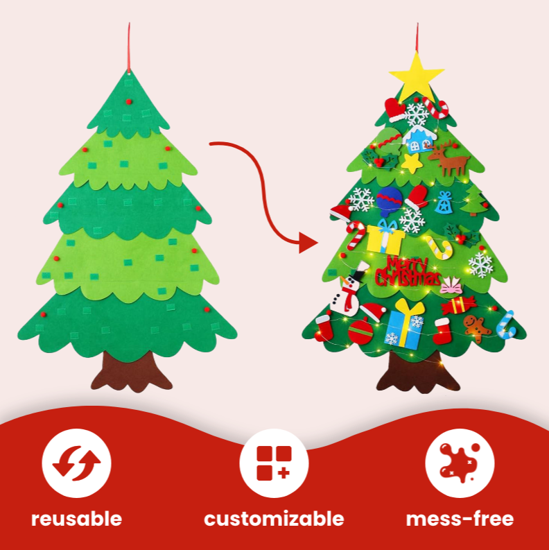 Filz-Weihnachtsbaum mit dekorativen Teilen