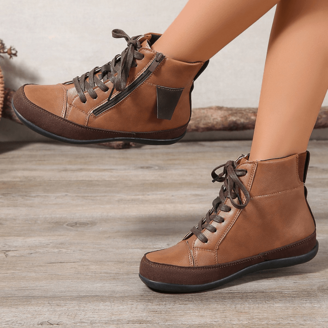 Brielle Damenstiefel mit Schnürung – Stilvolle Stiefel bis zur Wadenmitte mit seitlichem Reißverschluss