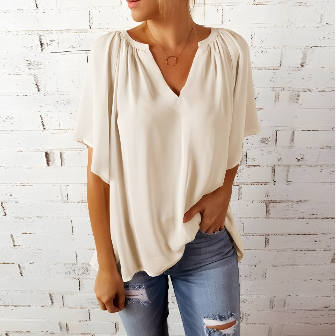 Amelia elegante V-Ausschnitt Bluse mit kurzen Ärmeln – zeitloser Stil & Komfort