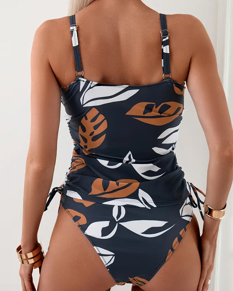 Janica - Bikini mit Falten und Blattdruck