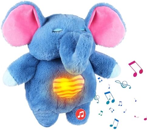 Sovetryg Plüschelefant – Beruhigendes Kuscheltier mit Atmung, Licht und Geräuschen