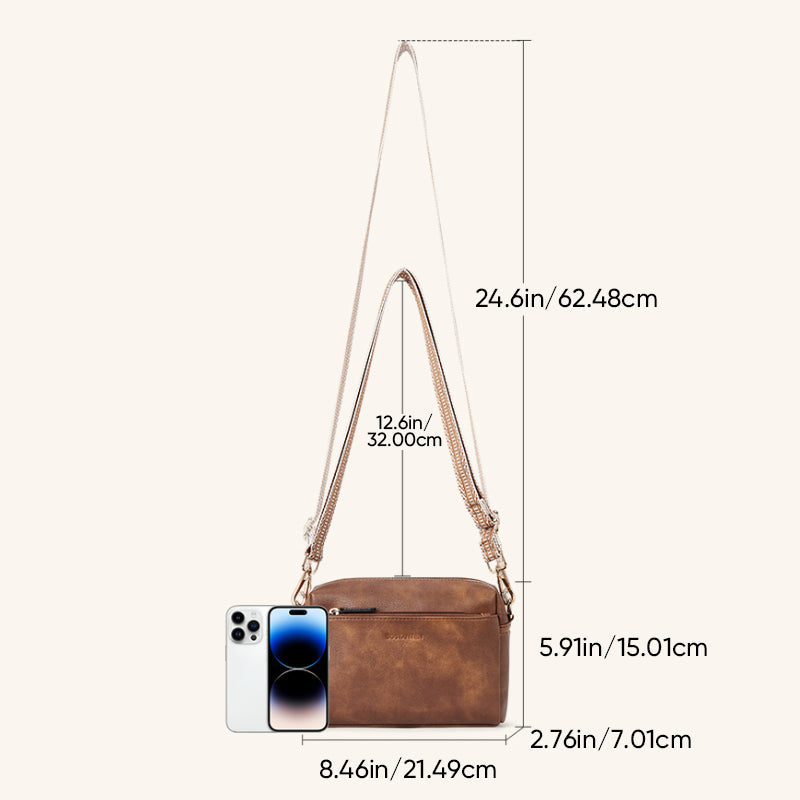 Luisa - Schultertasche mit dreifachem Reißverschluss und gestreiftem Riemen