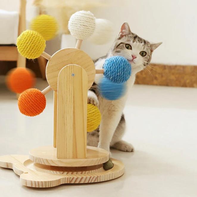 Spin & Scratch Tower - Multifunktionale Katzenkratzsäule mit Riesenrad