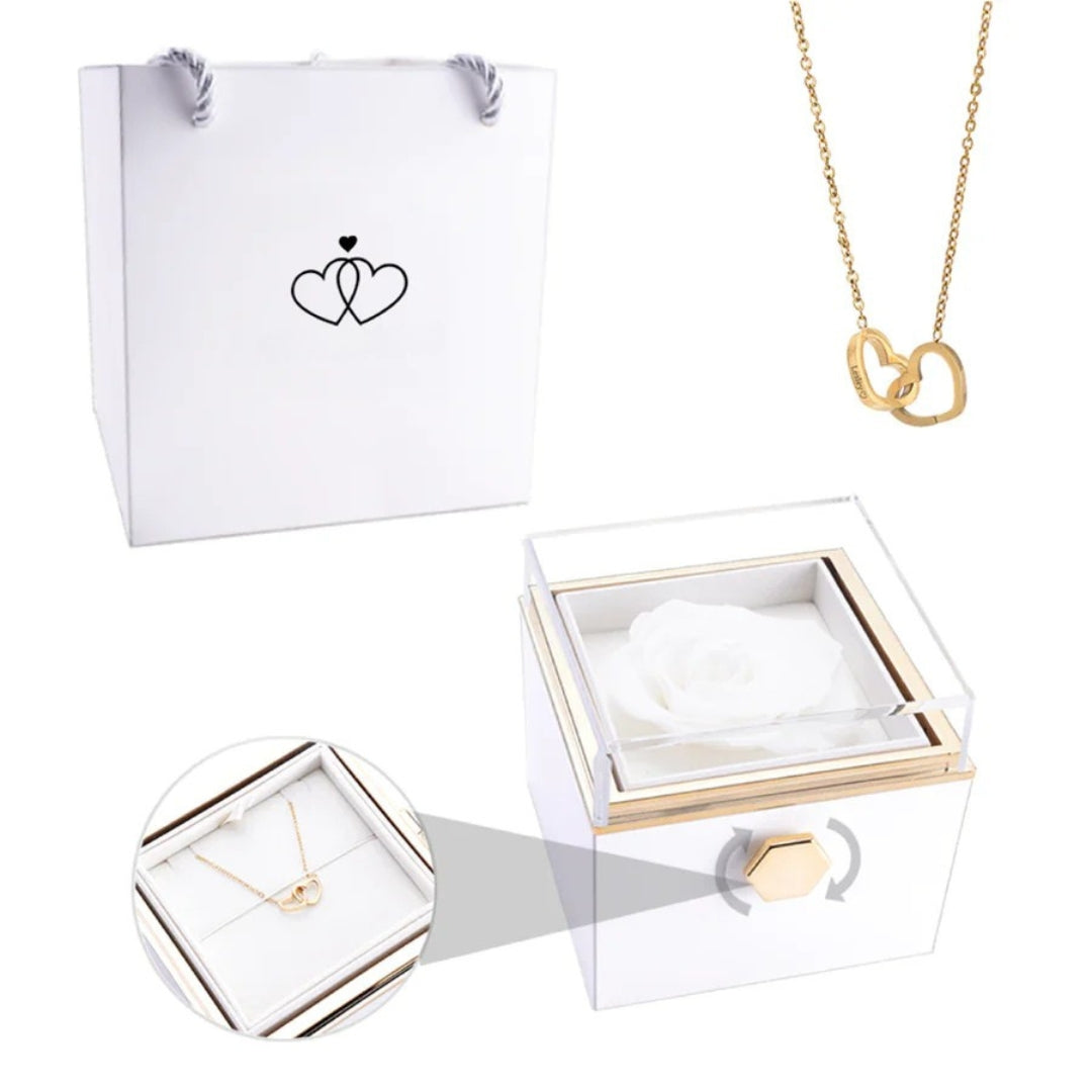 Ewige Rosen Geschenkbox mit verstecktem personalisiertem Halsband – Einzigartiges Geschenk zum Muttertag