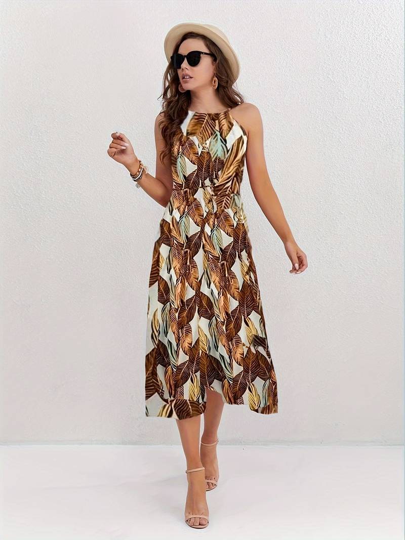 Esther - Neckholder Strandkleid mit Blattdruck