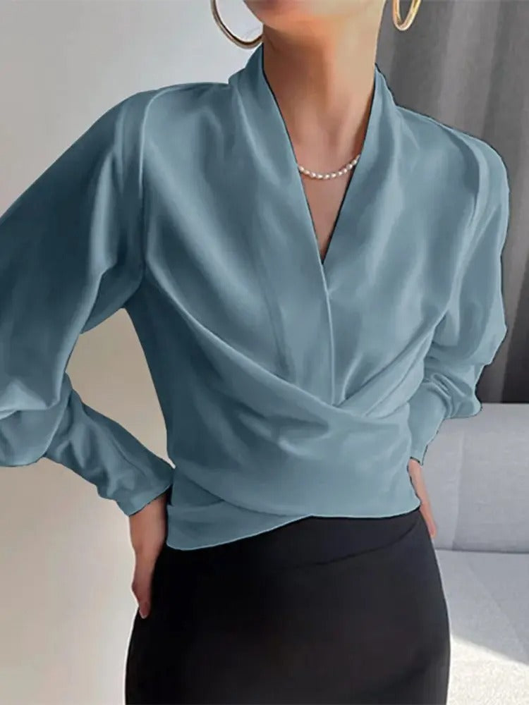Talia - Schicke Damenwickelbluse mit langen Ärmeln