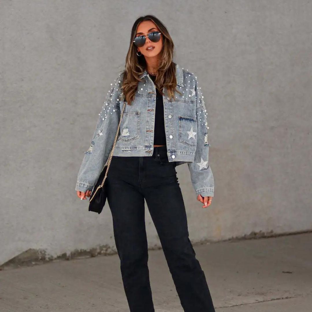 Editha - Knopfperlen Denimjacke