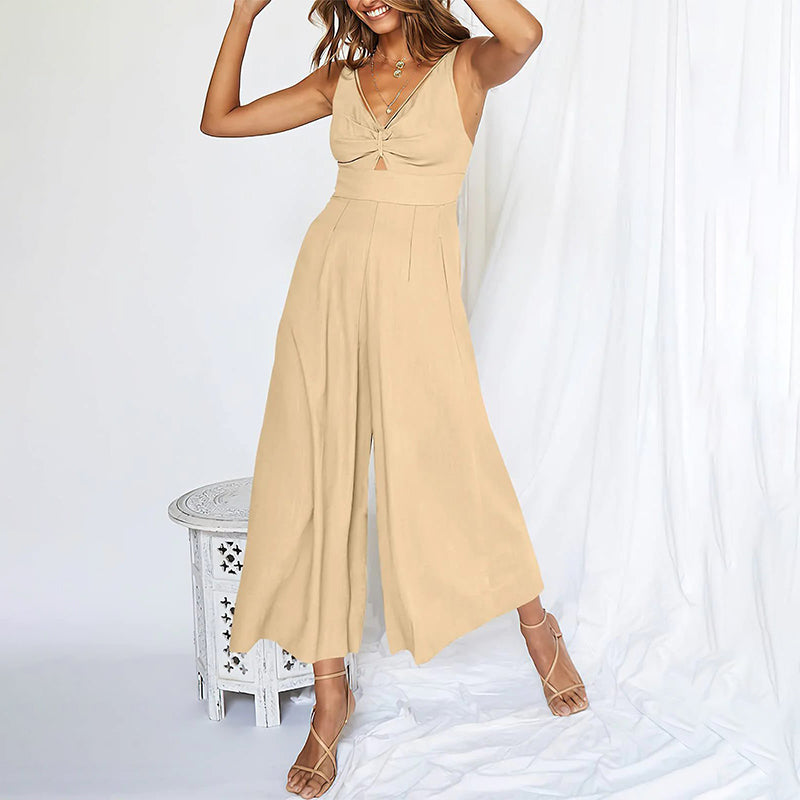 Sanne - Jumpsuit mit weitem Bein und V-Ausschnitt