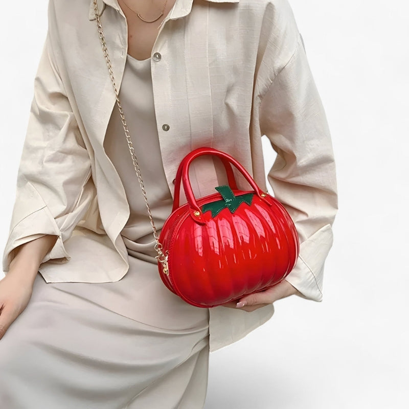 Melanie – Kürbisförmige Handtasche mit verstellbarem Riemen