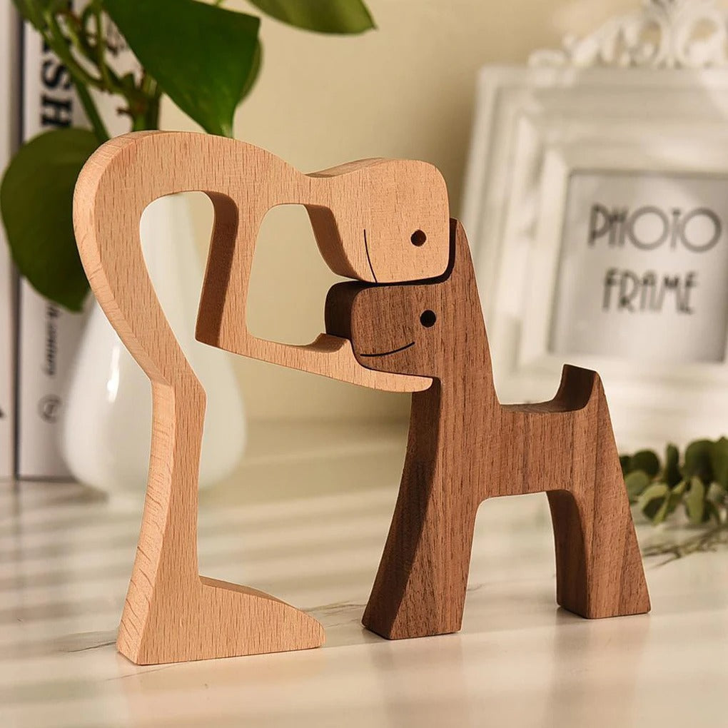 Handgefertigte Holz-Hundestatue