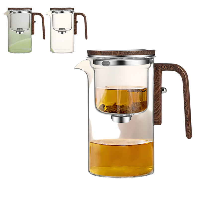 ClearPour hitzebeständiges Glas-Teekanne mit Holzgriff – Elegante Aufgusskanne