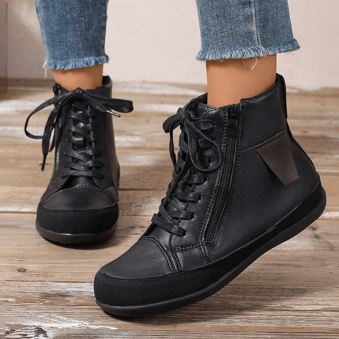 Brielle Damenstiefel mit Schnürung – Stilvolle Stiefel bis zur Wadenmitte mit seitlichem Reißverschluss