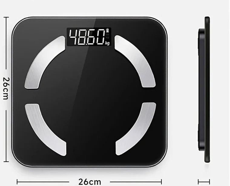 Hochpräziserter digitaler Körperfettwaage mit HD-Anzeige – Misst Gewicht, BMI, Körperfett, Muskelmasse und Wasseranteil