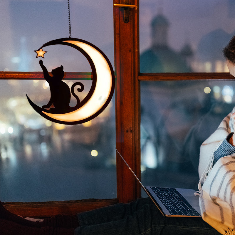 MysticPaws Katze & Halbmondenlampe – Magisches Stimmungslicht für eine Gemütliche Einrichtung