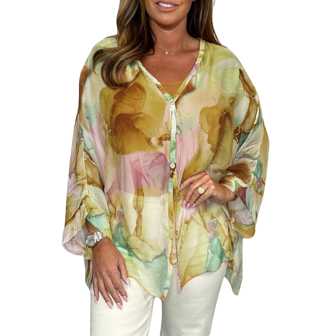 Leslie - Abstraktes Aquarelldesign Fließende Bluse